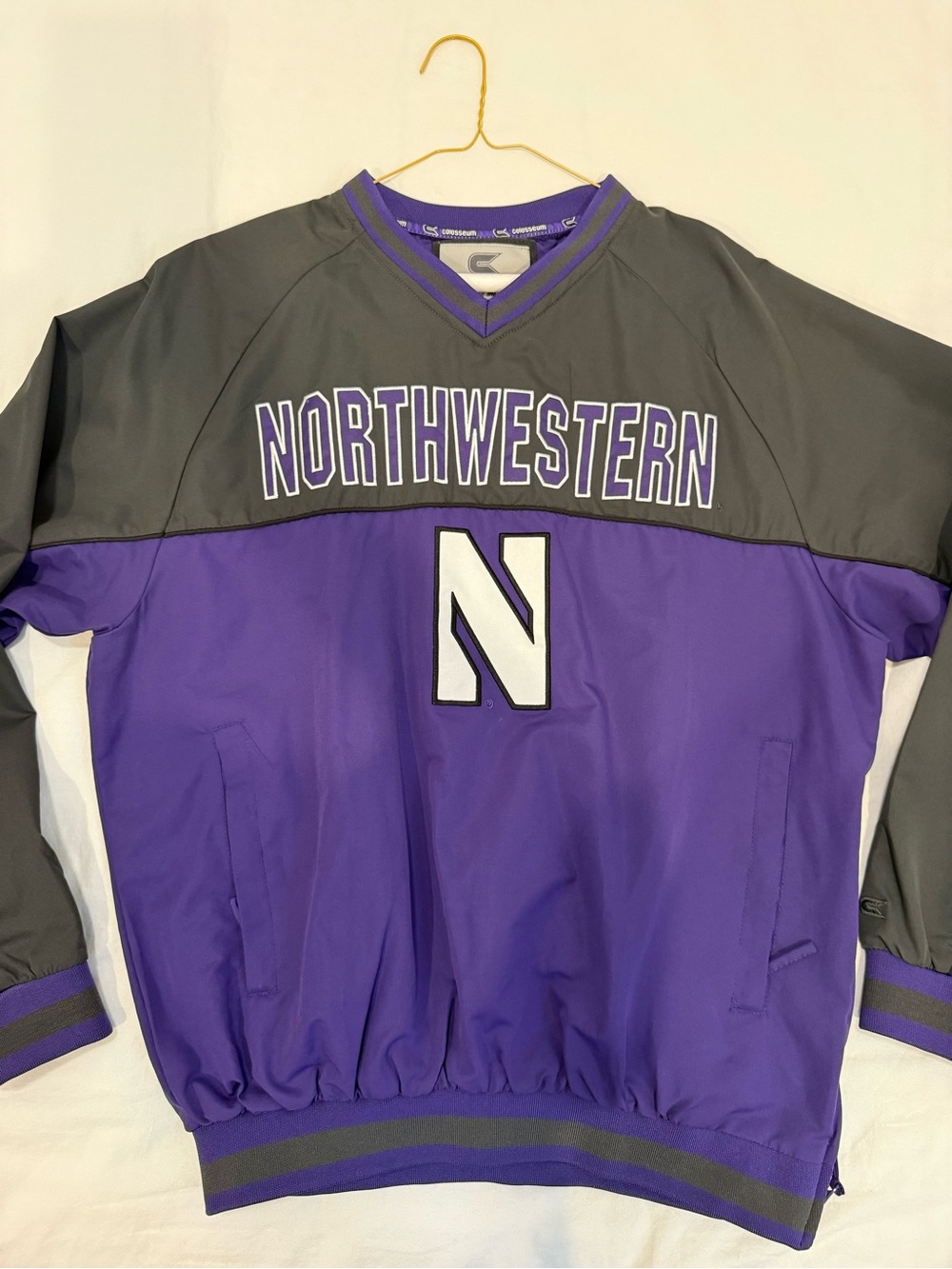 Colosseum Northwestern V-Neck Pullover Sweater in Purple and Gray